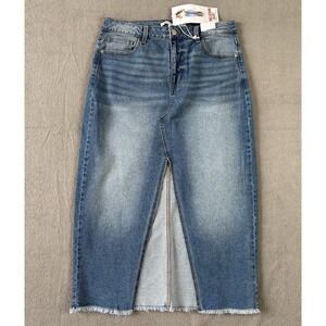 NWT Celebrity Pink Maxi Denim Skirt Women 11/30 Blue Stretch Front Slit Y2K Boho